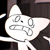 Noah's profile picture, depicting a white cartoon cat with a paniced expression